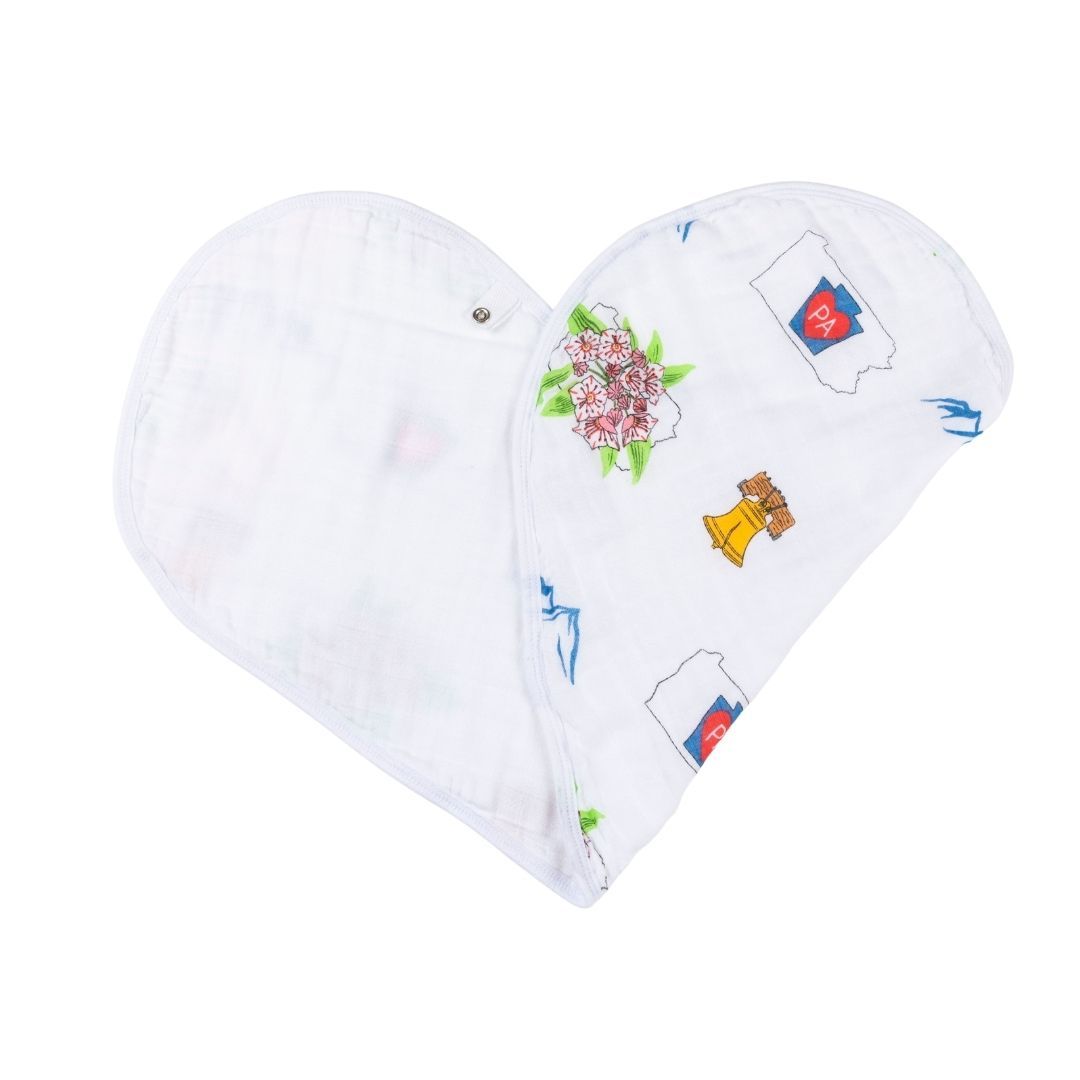 Gift Set: Pennsylvania Baby Muslin Swaddle Blanket and Burp Cloth/Bib Combo by Little Hometown