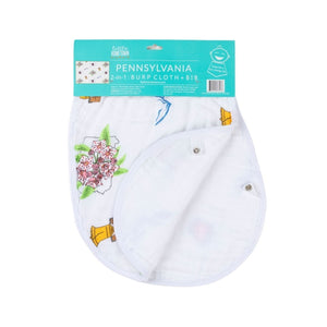 Gift Set: Pennsylvania Baby Muslin Swaddle Blanket and Burp Cloth/Bib Combo by Little Hometown