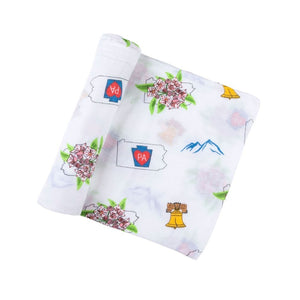 Gift Set: Pennsylvania Baby Muslin Swaddle Blanket and Burp Cloth/Bib Combo by Little Hometown