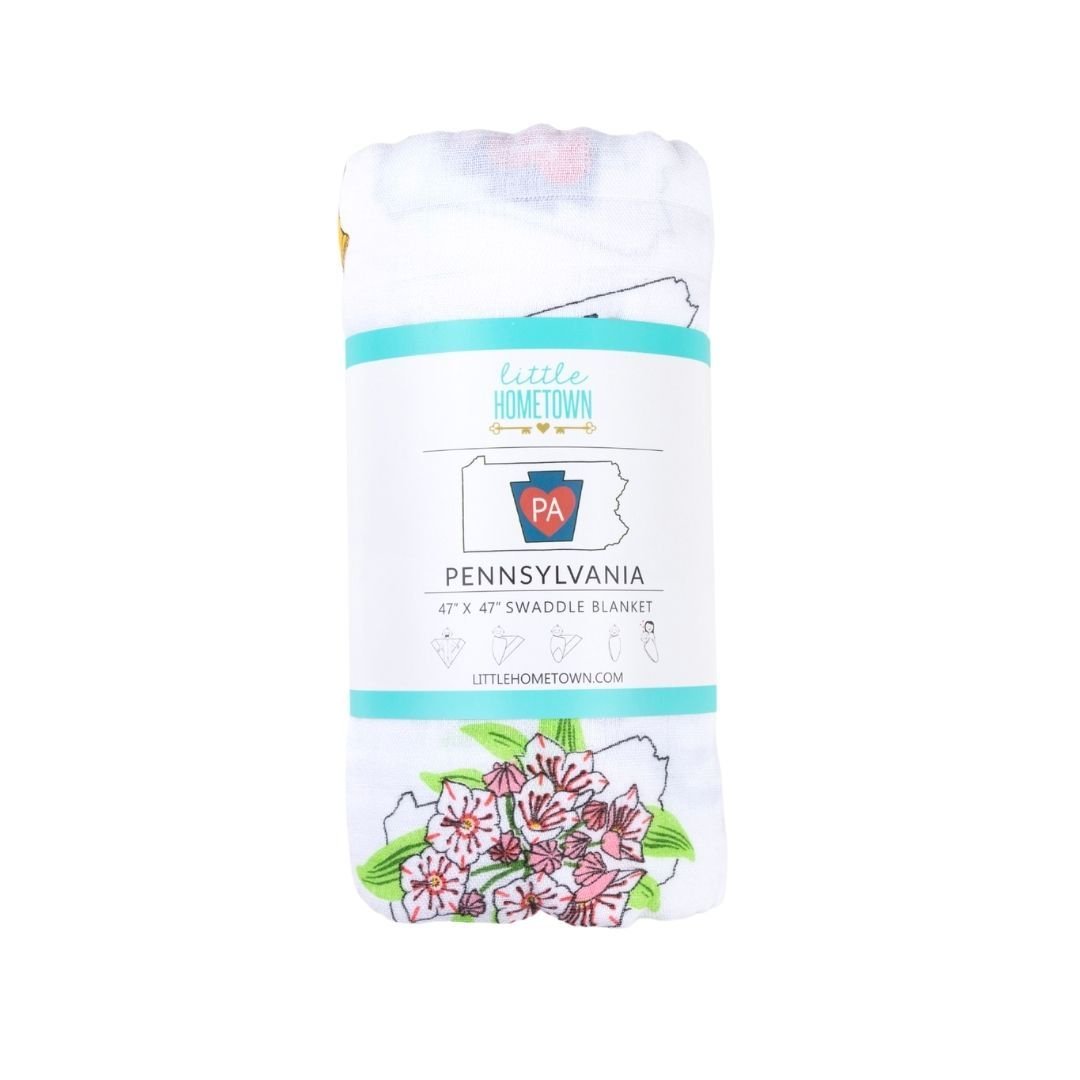 Gift Set: Pennsylvania Baby Muslin Swaddle Blanket and Burp Cloth/Bib Combo by Little Hometown