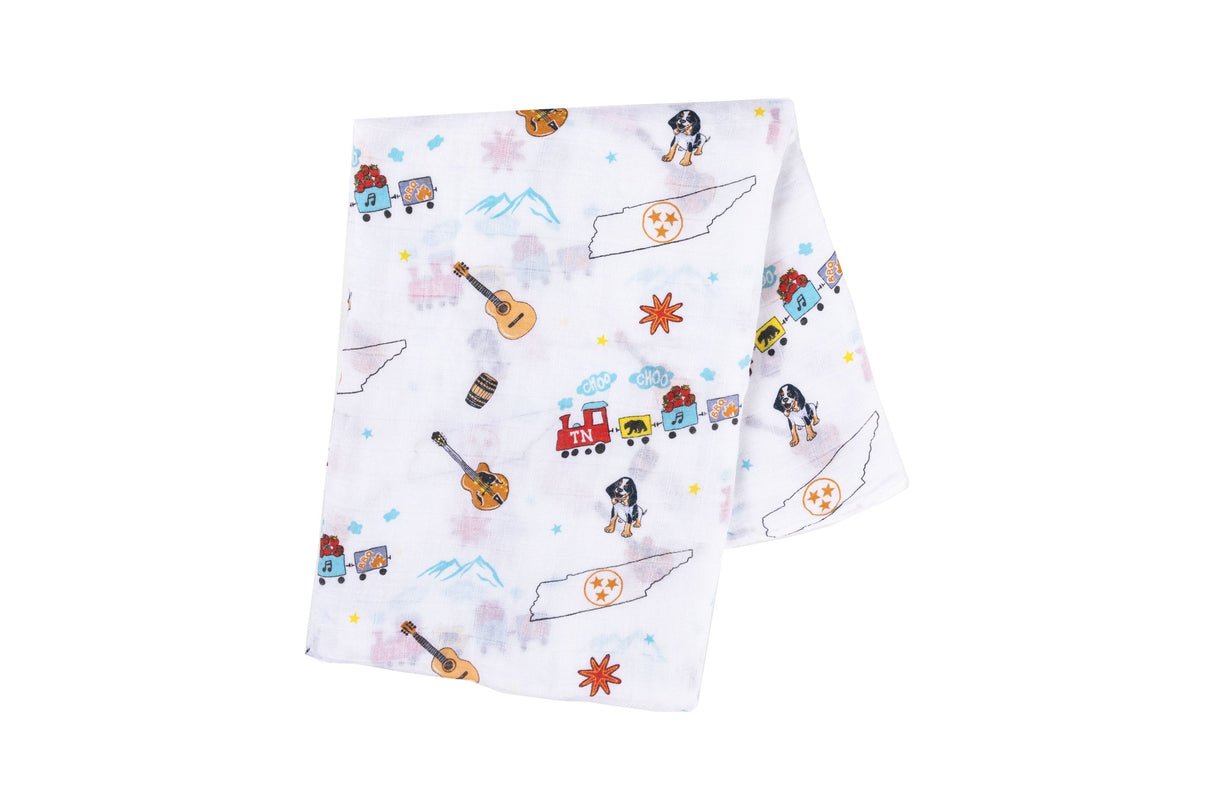 Gift Set: Tennessee Baby Muslin Swaddle Blanket and Burp Cloth/Bib Combo by Little Hometown
