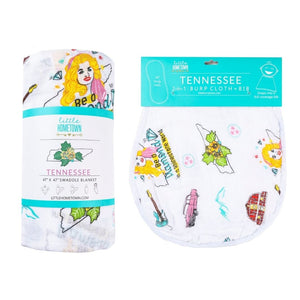 Gift Set: Tennessee Baby Muslin Swaddle Blanket and Burp Cloth/Bib Combo (Floral) by Little Hometown