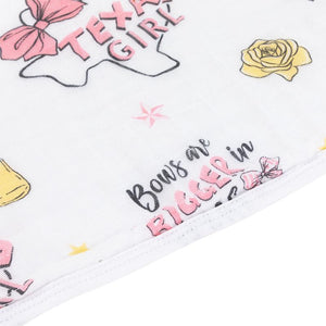 Gift Set: Texas Baby Girl Muslin Swaddle Blanket and Burp Cloth/Bib Combo by Little Hometown