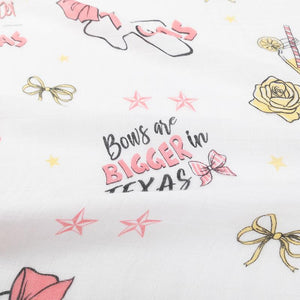 Gift Set: Texas Baby Girl Muslin Swaddle Blanket and Burp Cloth/Bib Combo by Little Hometown