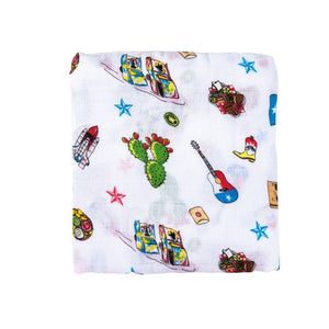 Gift Set: Texas Baby Unisex Muslin Swaddle Blanket and Burp Cloth/Bib Combo by Little Hometown