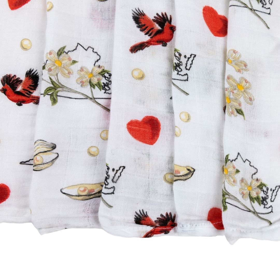 Gift Set: Virginia Baby Muslin Swaddle Blanket and Burp Cloth/Bib Combo (Floral) by Little Hometown