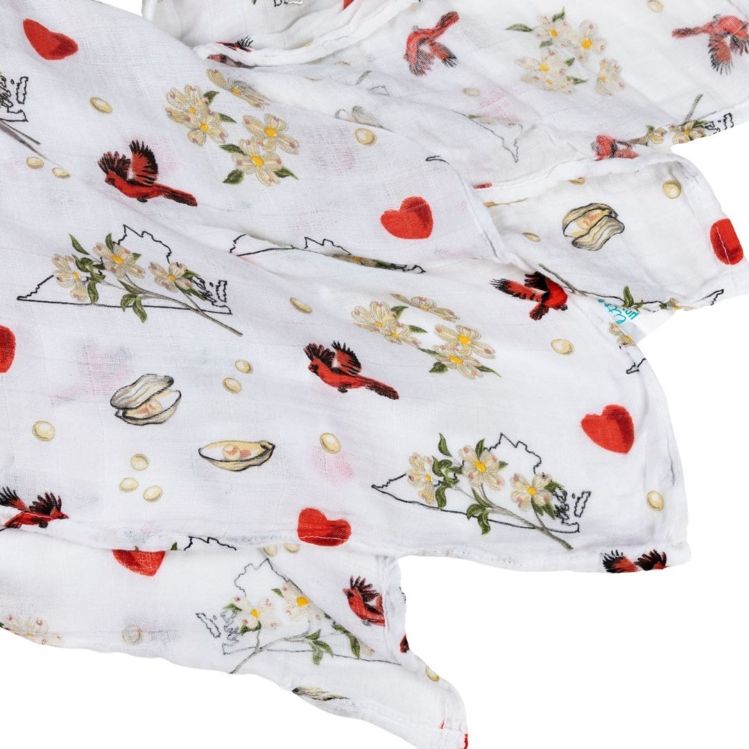 Gift Set: Virginia Baby Muslin Swaddle Blanket and Burp Cloth/Bib Combo (Floral) by Little Hometown