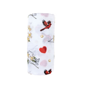 Gift Set: Virginia Baby Muslin Swaddle Blanket and Burp Cloth/Bib Combo (Floral) by Little Hometown