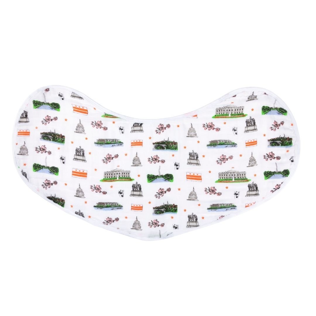 Gift Set: Washington D.C. Baby Muslin Swaddle Blanket and Burp Cloth/Bib Combo by Little Hometown
