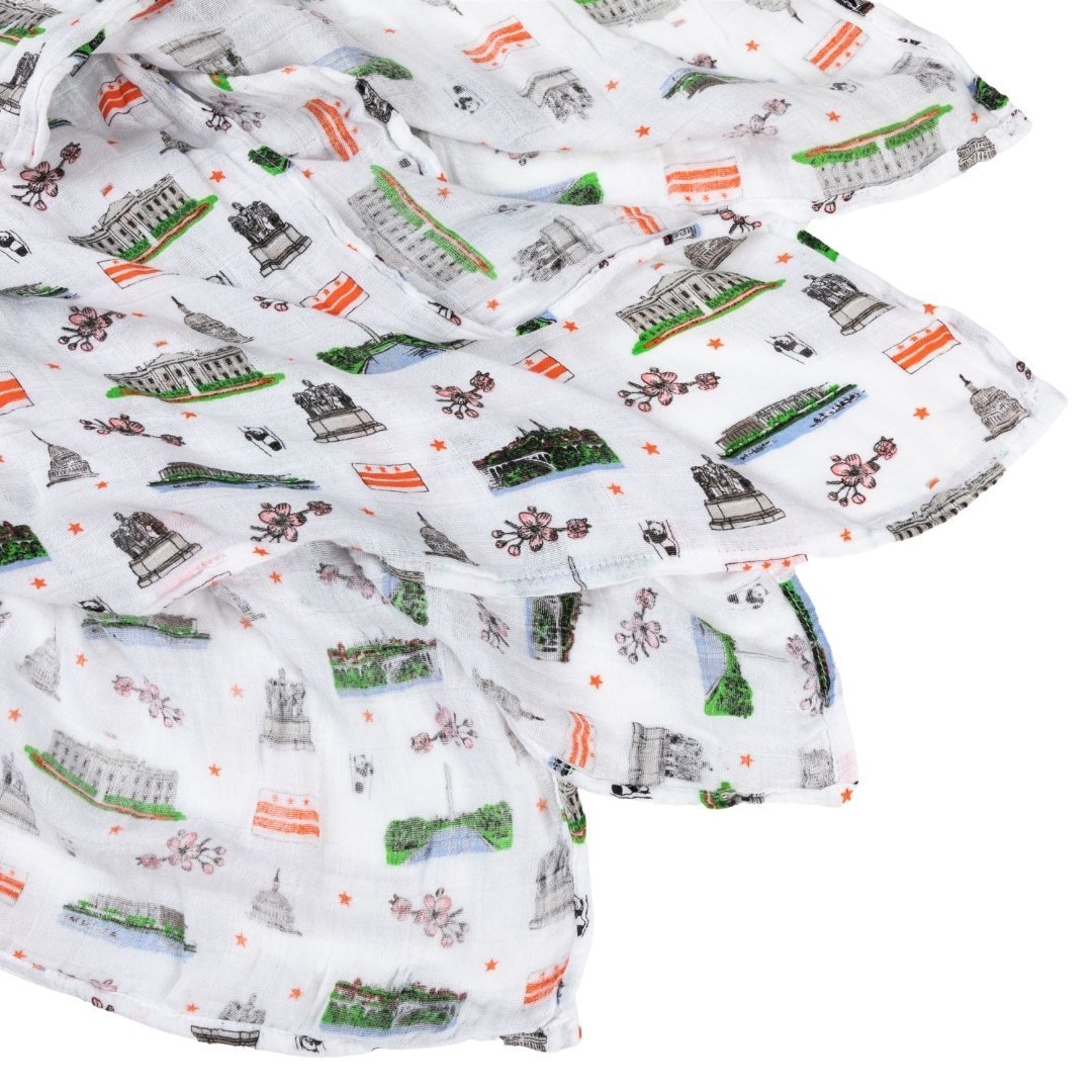 Gift Set: Washington D.C. Baby Muslin Swaddle Blanket and Burp Cloth/Bib Combo by Little Hometown
