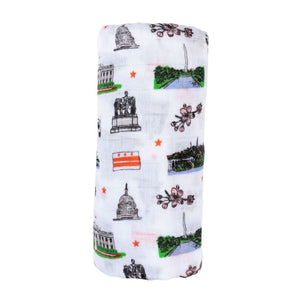 Gift Set: Washington D.C. Baby Muslin Swaddle Blanket and Burp Cloth/Bib Combo by Little Hometown
