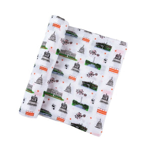 Gift Set: Washington D.C. Baby Muslin Swaddle Blanket and Burp Cloth/Bib Combo by Little Hometown