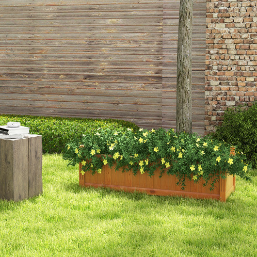 Wooden Rectangular Garden Bed with Drainage System-Natural