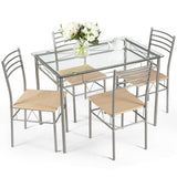 5 Pieces Dining Set Glass Table and 4 Chairs