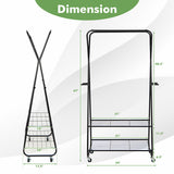 Heavy Duty Clothes Rack on Wheels with Shelves-Black