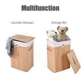 Rectangle Bamboo Hamper Laundry Basket Washing Cloth Bin Storage Bag Lid 3 color-Natural