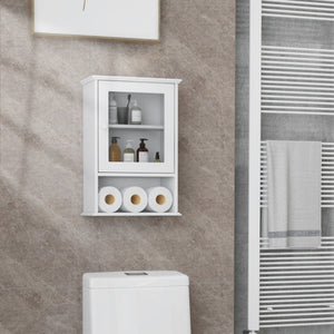Bathroom Wall Mounted Adjustable Hanging Storage Medicine Cabinet-White