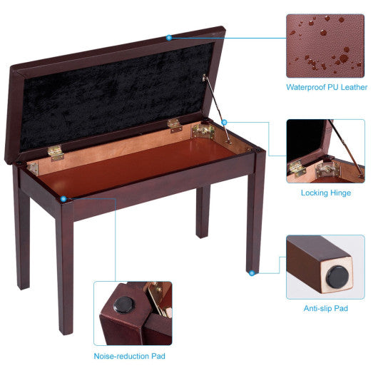 Solid Wood PU Leather Padded Piano Bench Keyboard Seat-Coffee