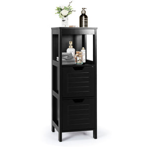 Bathroom Wooden Floor Cabinet Multifunction Storage Rack Stand Organizer-Black