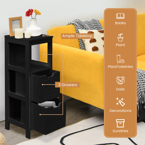 Bathroom Wooden Floor Cabinet Multifunction Storage Rack Stand Organizer-Black