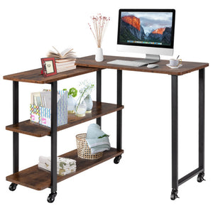 360° Rotating Sofa Side Table with Storage Shelves and Wheels-Rustic Brown