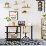 360° Rotating Sofa Side Table with Storage Shelves and Wheels-Rustic Brown