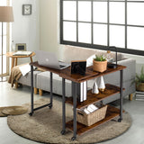 360° Rotating Sofa Side Table with Storage Shelves and Wheels-Rustic Brown