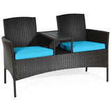 Modern Patio Conversation Set with Built-in Coffee Table and Cushions -Turquoise