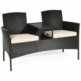 Modern Patio Conversation Set with Built-in Coffee Table and Cushions-Beige