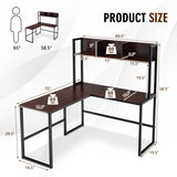 Reversible L-Shaped Corner Desk with Storage Bookshelf-Dark Brown