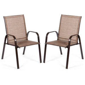 2 Pcs Patio Chairs Outdoor Dining Chair with Armrest-Brown