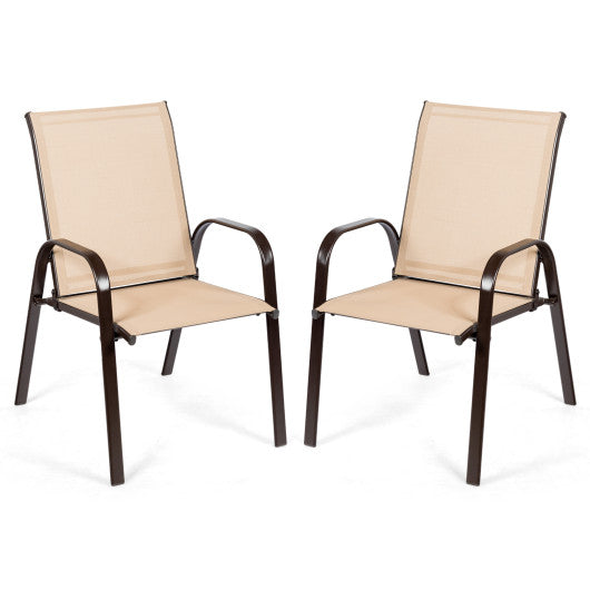 2 Pcs Patio Chairs Outdoor Dining Chair with Armrest-Beige