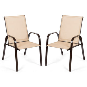 2 Pcs Patio Chairs Outdoor Dining Chair with Armrest-Beige