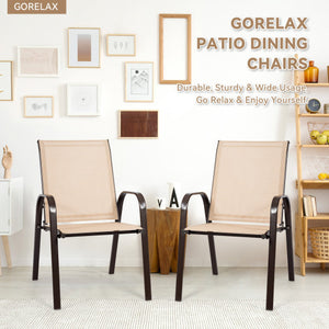 2 Pcs Patio Chairs Outdoor Dining Chair with Armrest-Beige