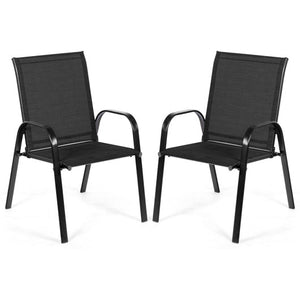 2 Pcs Patio Outdoor Dining Chair with Armrest-Black