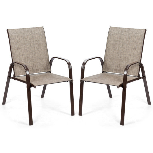 2 Pcs Patio Chairs Outdoor Dining Chair with Armrest-Gray