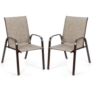 2 Pcs Patio Chairs Outdoor Dining Chair with Armrest-Gray