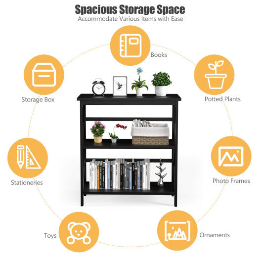 3-Tier Wooden Multi-Functional X-Design Etagere Storage Bookshelf-Black