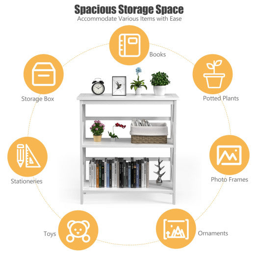 3-Tier Wooden Multi-Functional X-Design Etagere Storage Bookshelf-White