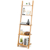 5-Tier Modern Bamboo Wall-Leaning Display Ladder Bookshelf