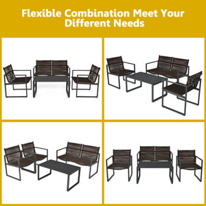4 Pieces Patio Furniture Conversation Set with Sofa Loveseat