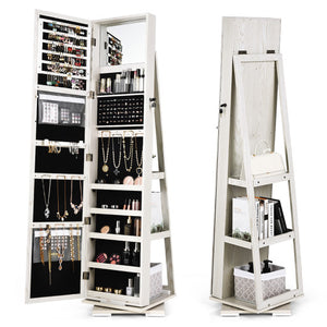 360 ° Rotatable 2-in-1 Lockable Jewelry Cabinet with Full-Length Mirror-White