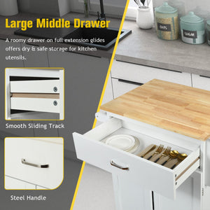 Utility Rolling Storage Cabinet Kitchen Island Cart with Spice Rack-White
