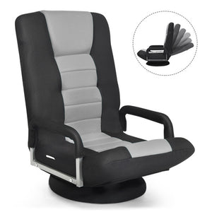 360-Degree Swivel Gaming Floor Chair with Foldable Adjustable Backrest-Gray