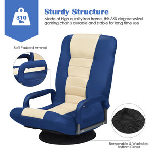 360-Degree Swivel Gaming Floor Chair with Foldable Adjustable Backrest-Blue
