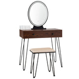 Industrial Makeup Dressing Table with 3 Lighting Modes-Walnut