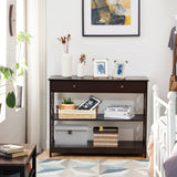 Console Table 3-Tier with Drawer and Storage Shelves-Espresso