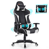 Reclining Swivel Massage Gaming Chair with Lumbar Support-White