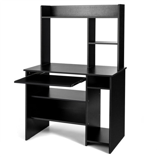 Home Office Computer Desk with Bookcase Keyboard Tray and CPU Stand-Black