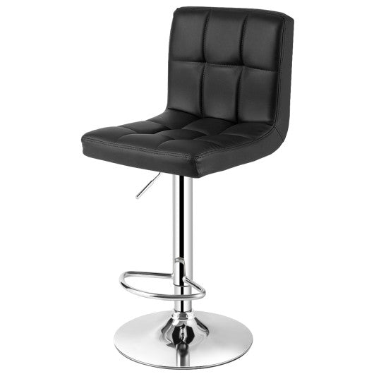 Set of 2 Square Swivel Adjustable PU Leather Bar Stools with Back and Footrest-Black